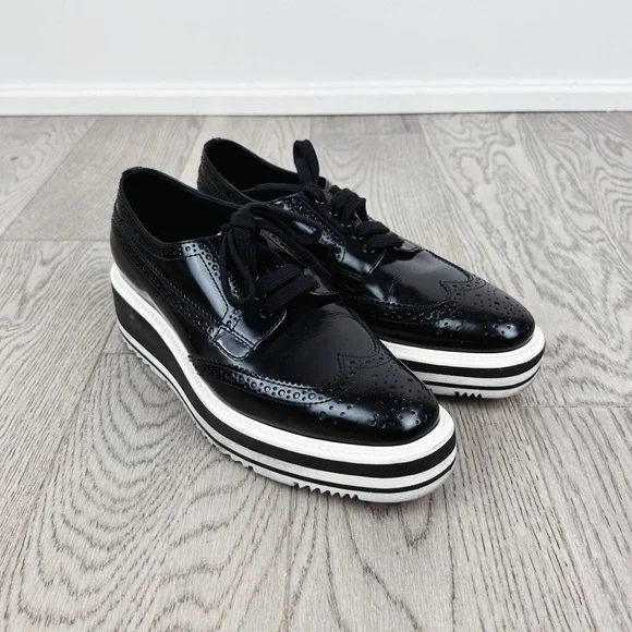 Prada Shoes Prada Womens Platform Brogues Black Size 355